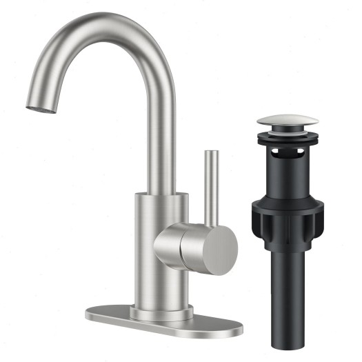 Brushed Nickel Bathroom Sink Faucet 1Handle Lavatory Vanity Mixer Tap With Drain