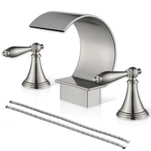 Brushed Nickel Bathroom Sink Faucet 3 Hole 2 Handle Waterfall Basin Vanity Mixer