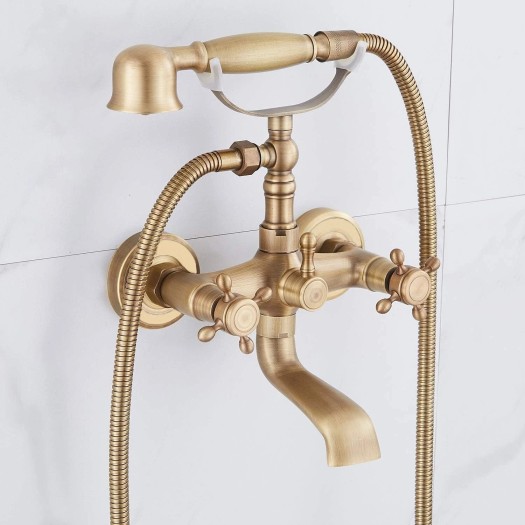 Antique Brass Clawfoot Tub Faucet Wall Mounted Bathtub Filler Tap Hand Shower