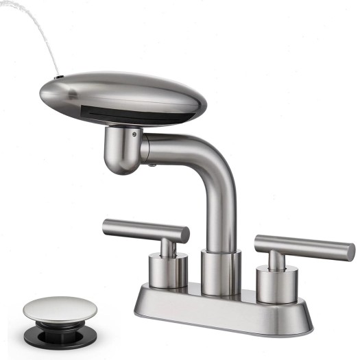 Brushed Nickel Bathroom Sink Faucet 3 Hole 4in Centerset Vanity Mixer With Drain