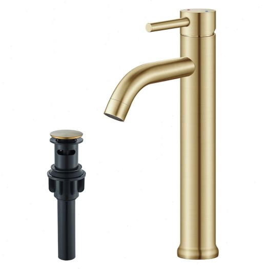 Brushed Gold Tall Bathroom Vessel Faucet Single Handle Sink Vanity Mixer W/Drain