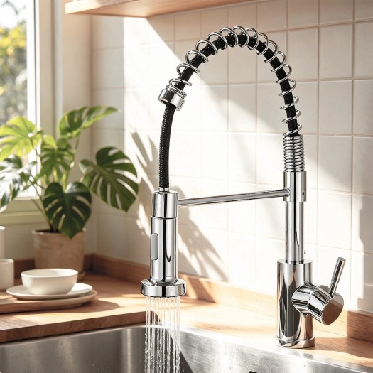 Kitchen Sink Faucet Stainless Steel Swivel Single Handle PullDown Sprayer Chrome