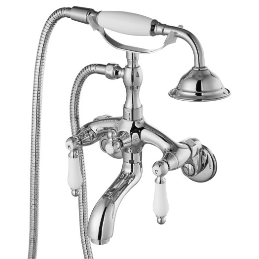 Chrome Clawfoot Tub Faucet Wall Mount Bathtub Filler Faucet With Hand Shower
