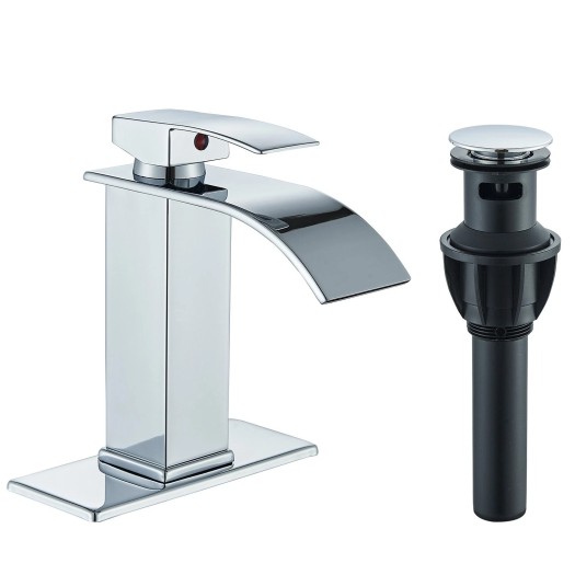Chrome Bathroom Sink Faucet 1Hole Single Handle Waterfall Vanity Mixer Faucet