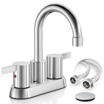 Chrome Bathroom Sink Faucet 3 Holes 4in Centerset Basin Vanity Mixer With Drain