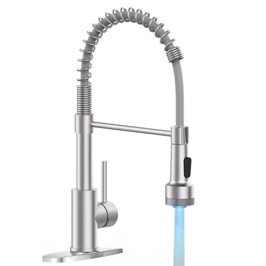 LED Kitchen Faucet With Pull Down Sprayer Single Handle Mixer Tap Brushed Nickel
