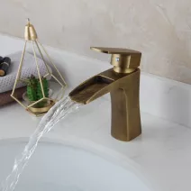 Antique Brass Bathroom Faucet Waterfall Spout Single Handle Mixer Deck Mount Tap