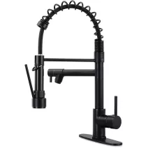 Kitchen Faucet Swivel Single Handle Sink Pull Down Sprayer Mixer Tap Deck Plate Matt Black