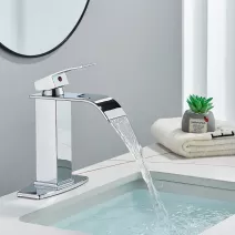 Single Handle Bathroom Sink Faucet Chrome Waterfall Vanity Basin Mixer Tap With Cover