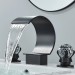 Matte Black 3 Holes Sink Faucet Waterfall Bathroom Basin Vanity Mixer 2 Handle - view 2