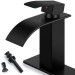 Black Modern Waterfall Bathroom Sink Vanity Faucet Single Handle Taps With Drain - view 2