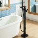 Black Bathtub Faucet Floor Mount Freestanding Waterfall Tub Filler W/Hand Spray - view 2