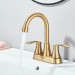 Brushed Gold Bathroom Sink Faucet 3 Holes 4in Centerset Vanity Mixer With Drain - view 5