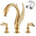 Gold Swan Bathroom Sink Faucet 3 Holes 2 Handle Basin Vanity Mixer Supply Lines - view 2