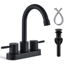 Black 4in Centerset Bathroom Sink Faucet 3 Hole Vanity Mixer 2 Handle With Drain