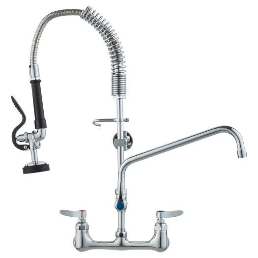 Commercial Faucet Kitchen Sink Pre Rinse Faucet Wall Mount W/ Sprayer 25" Height