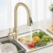 Brushed Gold Kitchen Faucet Single Handle Sink Mixer Taps With Pull Down Sprayer - view 3