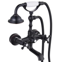 Oil Rubbed Bronze Clawfoot Bathtub Faucet Set Tub Filler Hand Shower Wall Mount