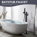 Black Bathtub Faucet Floor Mount Freestanding Waterfall Tub Filler W/Hand Spray - view 4