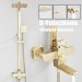 Brushed Gold Exposed Square Rainfall Shower System Set With Handheld Shower Head - view 4