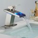 LED Waterfall Bathroom Sink Faucet 1 Handle Vanity Basin Mixer Brushed Nickel - view 2