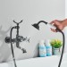 Oil Rubbed Bronze Clawfoot Bathtub Faucet Set Tub Filler Hand Shower Wall Mount - view 5