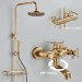 Antique Brass Shower Faucet System Exposed 8"Rainfall Shower Fixture Mixer Set - view 3