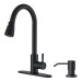 Kitchen Faucet With Soap Dispenser Black Pull Down Sprayer Sink Faucet 1 Handle - view 2