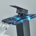 Black LED Bathroom Sink Faucet 1 Hole Waterfall Vanity Mixer Faucet With Drain - view 8
