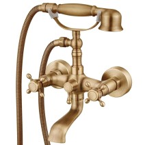 Antique Brass Clawfoot Bathtub Faucet With Hand Sprayer Dual Cross Tub Filler