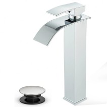 Waterfall Tall Bathroom Faucet 1Hole Single Handle Vessel Sink Faucet With Drain