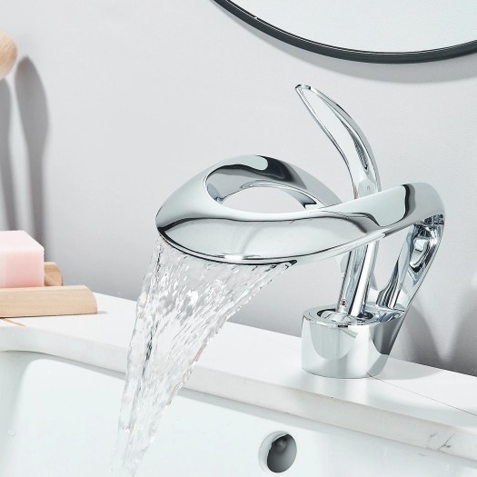 Modern Bathroom Faucet Waterfall Sink Vanity Mixer Taps Single Handle Chrome