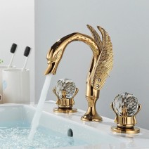 Gold Swan Bathroom Basin Sink Faucet 3 Hole 2Handle 8"Widespread Sink Mixer Taps