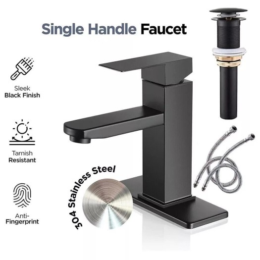Matte Black Waterfall Bathroom Sink Faucet Basin Mixer Tap Single Handle W/Drain