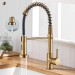 Brushed Gold Kitchen Faucet 1 Hole Pull Down Sprayer Commercial Mixer Sink Tap - view 2