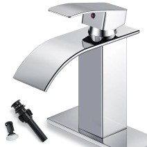 Chrome Waterfall Bathroom Faucet Single Handle Vanity Sink Faucet With Drain