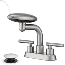 Brushed Nickel Bathroom Sink Faucet 3 Hole 4in Centerset Vanity Mixer With Drain