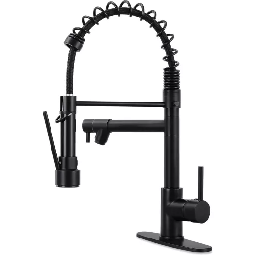 Kitchen Faucet Swivel Single Handle Sink Pull Down Sprayer Mixer Tap Deck Plate Matt Black