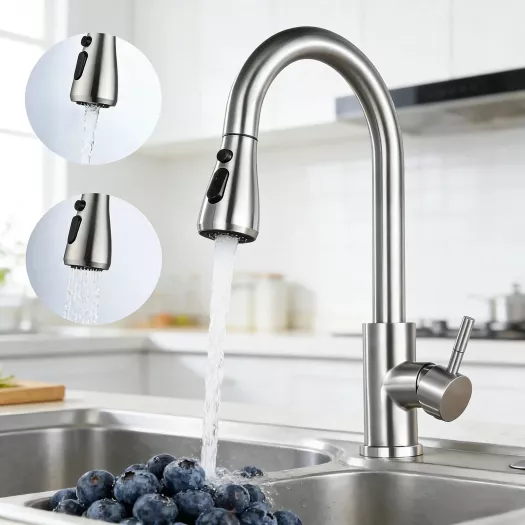 Kitchen Sink Faucet Brushed Nickel Single Handle Swivel Pull Down Sprayer Mixer