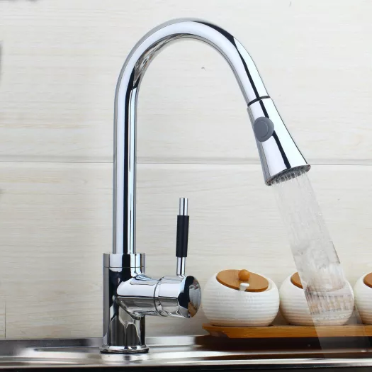 Kitchen 360° Swivel Basin Sink Faucet Pull Out Spray Chrome Mixer Single Hole Tap