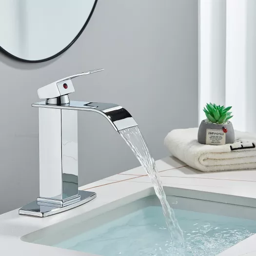 Single Handle Bathroom Sink Faucet Chrome Waterfall Vanity Basin Mixer Tap With Cover
