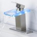 Brushed LED Waterfall Bathroom Sink Faucet Single Handle Glass Spout Mixer Tap - view 2