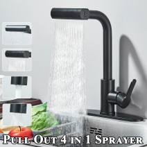 Matte Black Kitchen Sink Faucet Pull Down Sprayer Single Handle Swivel Mixer Tap
