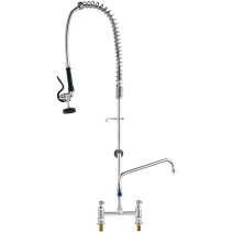 44" Commercial Pre Rinse Faucet Deck Mount Kitchen Sink Faucet W/ Sprayer