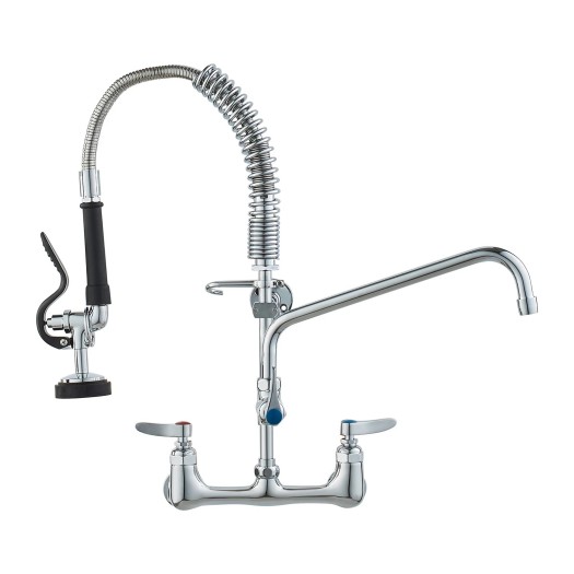 21" Commercial Pre-rinse Faucet Wall Mount Kitchen Sink Faucet W/ Sprayer