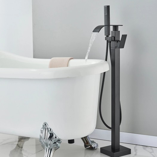 Freestanding Bathroom Bathtub Faucet Floor Mount Tub Filler Mixer System Black