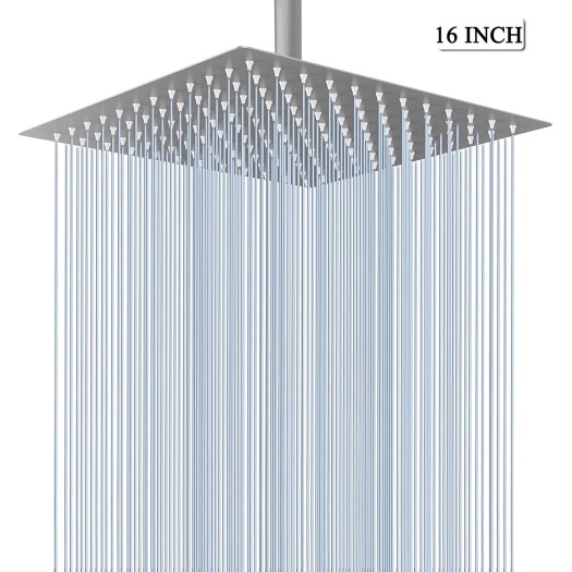 Stainless Steel Rain Shower Head High Flow 16 Inch Large Rainfall Head Top Spray