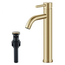 Brushed Gold Tall Bathroom Vessel Faucet Single Handle Sink Vanity Mixer W/Drain
