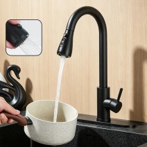 Matte Black Kitchen Faucet Single Handle Pull Down Sprayer Swivel Sink Mixer Tap