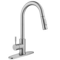 Brushed Nickel Kitchen Sink Faucet Pull Down Sprayer Single Handle Swivel Mixer